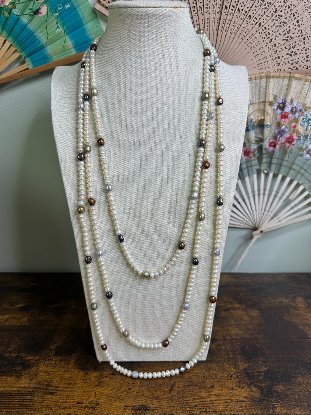 Freshwater Pearl Necklace with Colored Accent - Flapper Girl 100 Inch